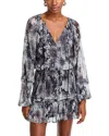Ramy Brook Twilight Aaliyah Metallic Long Sleeve Chiffon Minidress In Dove Grey