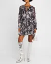 Ramy Brook Twilight Aaliyah Metallic Long Sleeve Chiffon Minidress In Dove Grey Floral