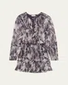 Ramy Brook Twilight Aaliyah Metallic Long Sleeve Chiffon Minidress In Dove Grey Floral