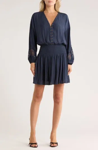 Ramy Brook Vaira Studded Long Sleeve Minidress In Blue