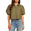 Ramy Brook Valeria Puff Sleeve Cotton Button-up Shirt In Green