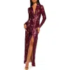 Ramy Brook Venia Long Sleeve Sequin Lace Dress In Burgundy