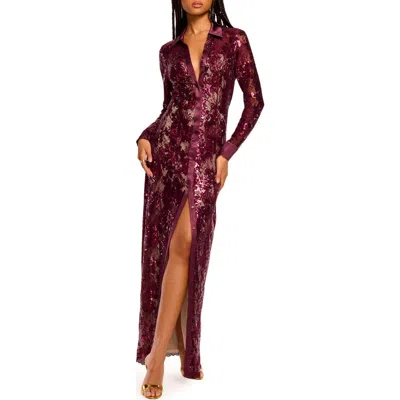 Ramy Brook Venia Long Sleeve Sequin & Lace Dress In Purple