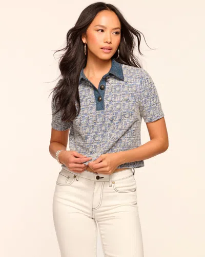 Ramy Brook Venice Tweed Short Sleeve Top In Indigo Tweed