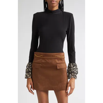 Ramy Brook Vickiana Mock Neck Bell Sleeve Top In Black