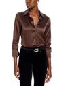 Ramy Brook Victoria Stretch Silk Satin Button-up Blouse In Desert Brown