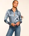 Ramy Brook Victoria Silk Button Down Blouse In Blue
