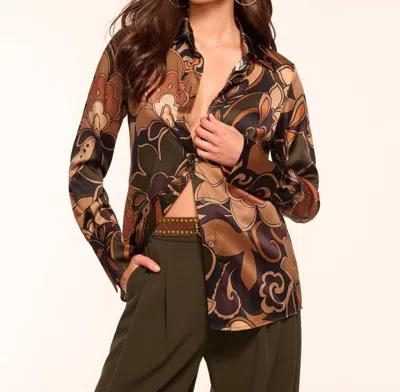 Ramy Brook Victoria Printed Silk Button Down Top In Brown Floral In Multi