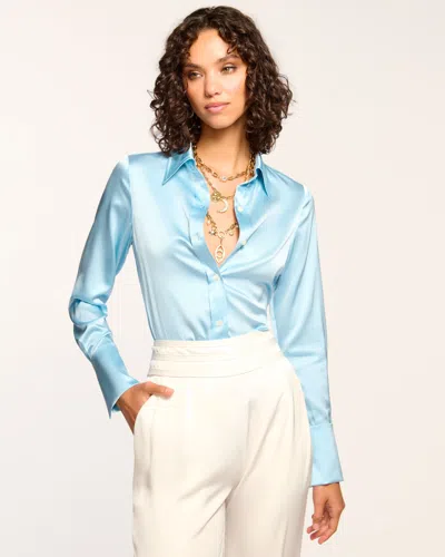 Ramy Brook Victoria Silk Button Down Blouse In Dream Blue