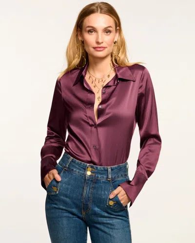 Ramy Brook Victoria Silk Button Down Blouse In Pinot Noir