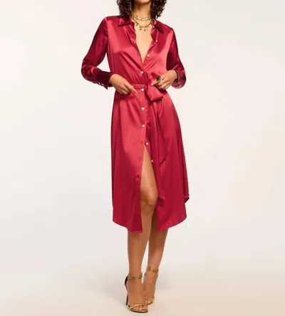 Ramy Brook Victoria Silk Button Down Midi Dress In Ruby In Pink