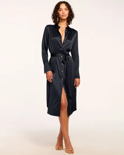 Ramy Brook Victoria Silk Button Down Midi Dress Navy In Blue
