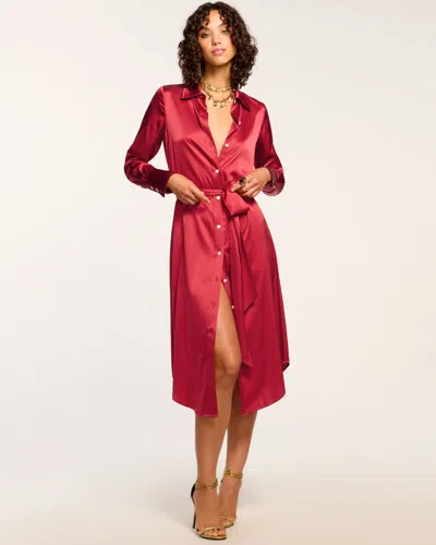 Ramy Brook Victoria Silk Button Down Midi Dress In Ruby