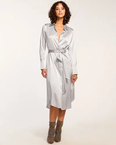 Ramy Brook Victoria Silk Button Down Midi Dress In Silver