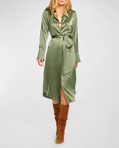 Ramy Brook Victoria Silk Shirtdress In Dark Sage
