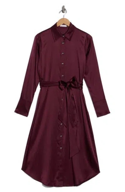 Ramy Brook Victoria Tie Waist Long Sleeve Silk Blend Shirtdress In Burgundy