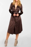 Ramy Brook Victoria Silk Button Down Midi Dress In Desert Brown