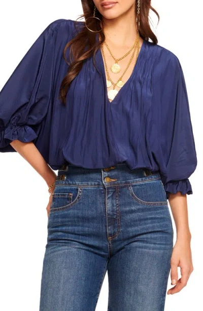 Ramy Brook Vina Balloon Sleeve V-neck Top In Spring Navy