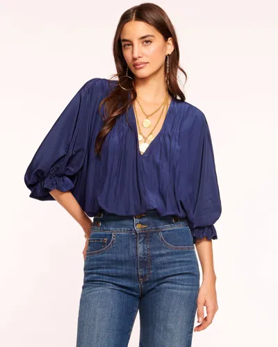 Ramy Brook Vina V-neck Blouse In Spring Navy