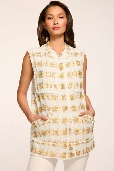 Ramy Brook Violet Lurex Tweed Vest In White