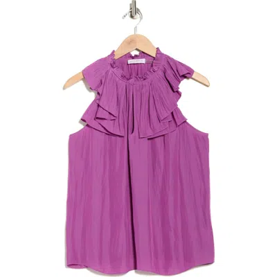 Ramy Brook Virgie Keyhole Ruffle Sleeveless Top In Purple