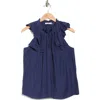 Ramy Brook Virgie Keyhole Ruffle Sleeveless Top In Blue