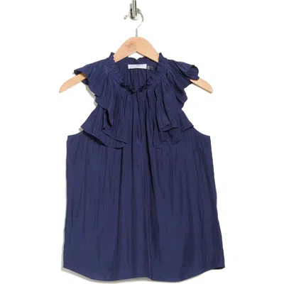 Ramy Brook Virgie Keyhole Ruffle Sleeveless Top In Blue