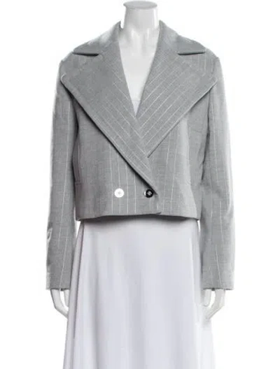Pre-owned Ramy Brook Virgin Wool Striped Blazer In Grey