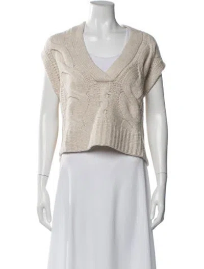 Pre-owned Ramy Brook Virgin Wool V-neck Sweater In Neutral