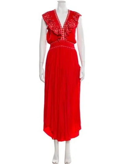 Pre-owned Ramy Brook V-neck Long Dress In Red