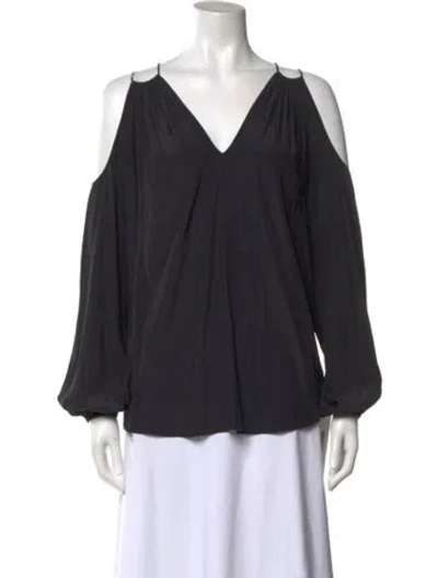 Pre-owned Ramy Brook V-neck Long Sleeve Blouse In Black
