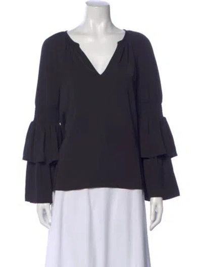 Pre-owned Ramy Brook V-neck Long Sleeve Blouse In Black