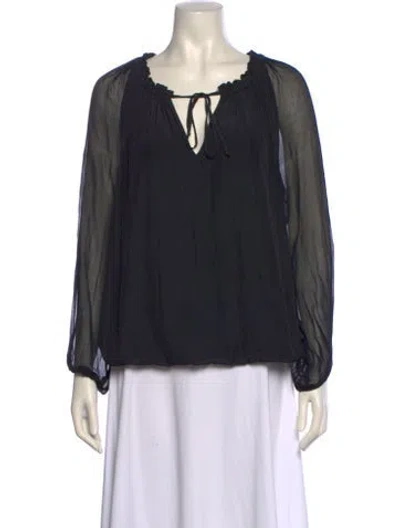 Pre-owned Ramy Brook V-neck Long Sleeve Blouse In Black