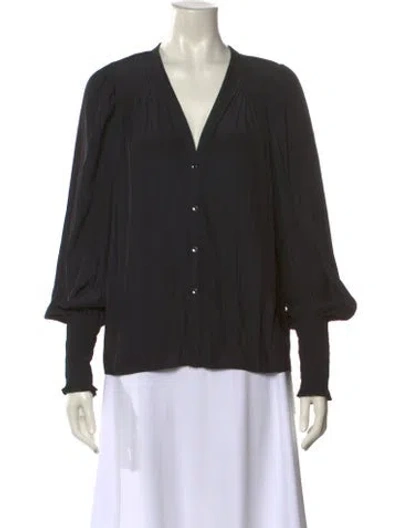 Pre-owned Ramy Brook V-neck Long Sleeve Blouse In Black