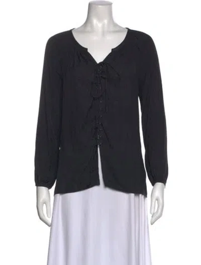 Pre-owned Ramy Brook V-neck Long Sleeve Blouse In Black