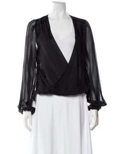 Pre-owned Ramy Brook V-neck Long Sleeve Blouse In Black