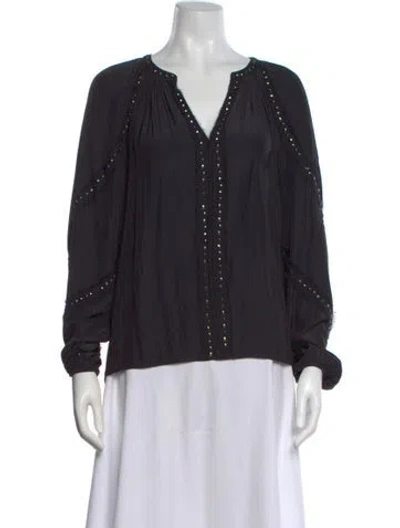 Pre-owned Ramy Brook V-neck Long Sleeve Blouse In Black