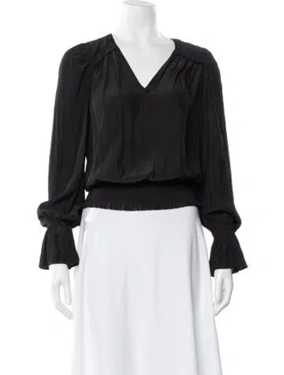 Pre-owned Ramy Brook V-neck Long Sleeve Blouse In Black