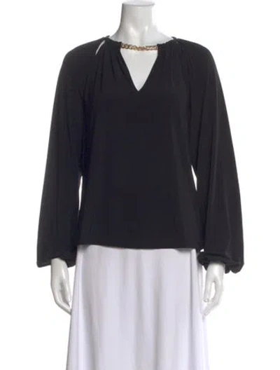 Pre-owned Ramy Brook V-neck Long Sleeve Blouse In Black