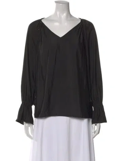 Pre-owned Ramy Brook V-neck Long Sleeve Blouse In Black