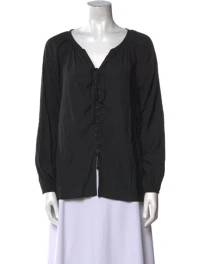 Pre-owned Ramy Brook V-neck Long Sleeve Blouse In Black