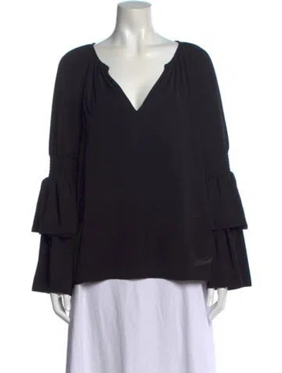 Pre-owned Ramy Brook V-neck Long Sleeve Blouse In Black