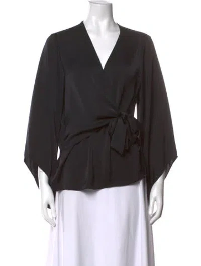 Pre-owned Ramy Brook V-neck Long Sleeve Blouse In Black