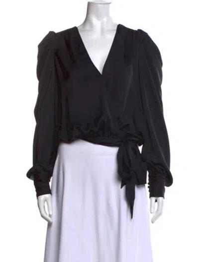 Pre-owned Ramy Brook V-neck Long Sleeve Blouse In Black