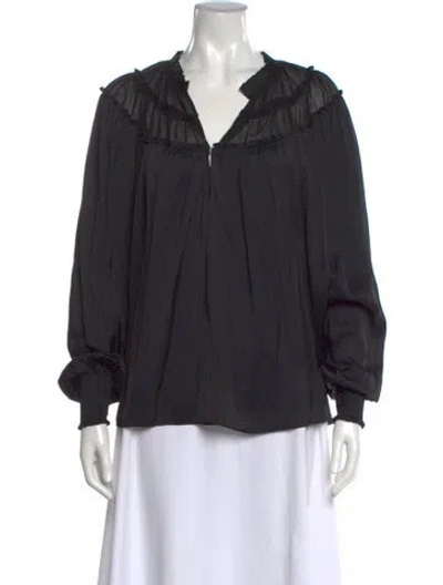 Pre-owned Ramy Brook V-neck Long Sleeve Blouse In Black