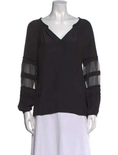 Pre-owned Ramy Brook V-neck Long Sleeve Blouse In Black