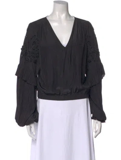 Pre-owned Ramy Brook V-neck Long Sleeve Blouse In Black