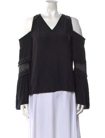 Pre-owned Ramy Brook V-neck Long Sleeve Blouse In Black