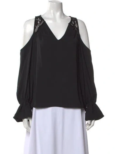 Pre-owned Ramy Brook V-neck Long Sleeve Blouse In Black