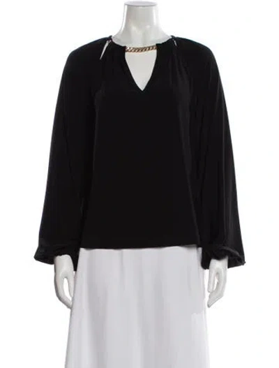 Pre-owned Ramy Brook V-neck Long Sleeve Blouse In Black